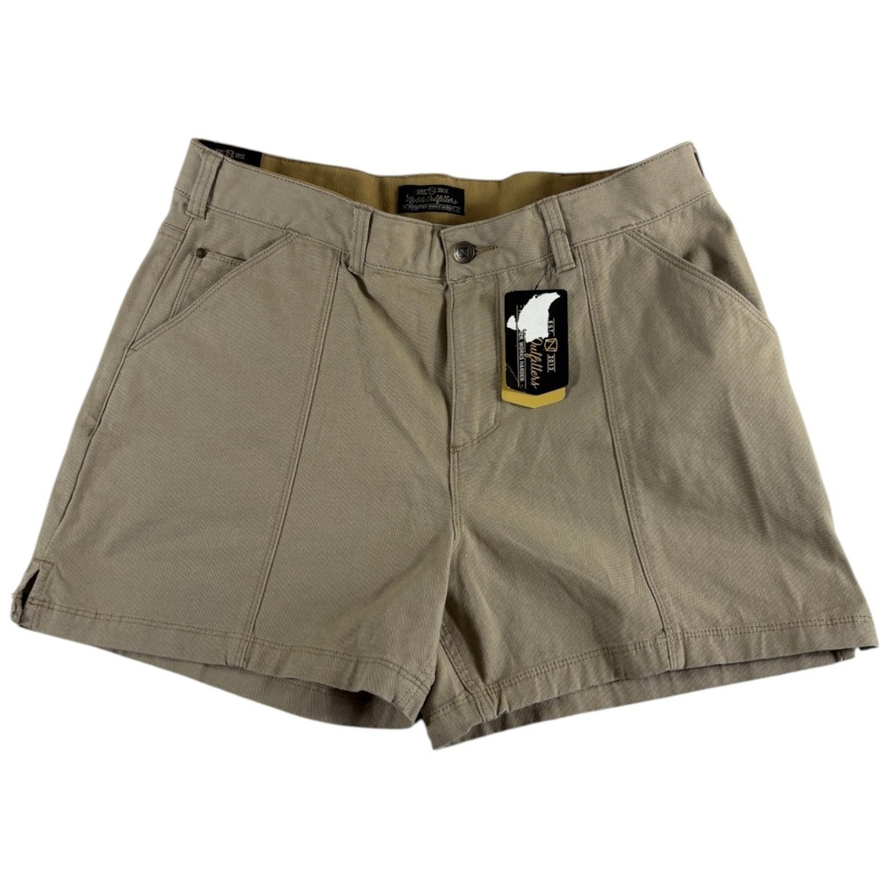 Noble Outfitters Tug Free Work Chino Shorts Womens 14 Beige‎ Stretch High Rise